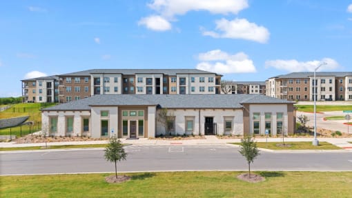 a building with a street in front of it