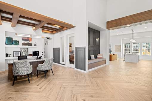 a room with a table and chairs