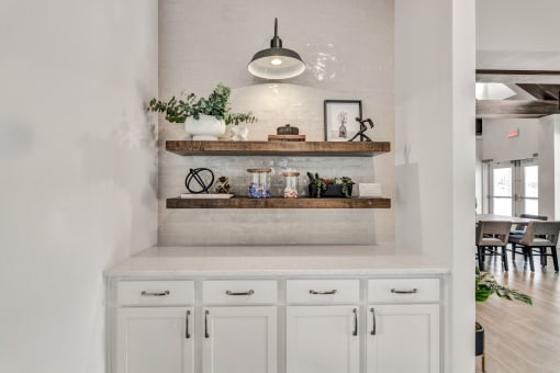 white cabinets and a counter top