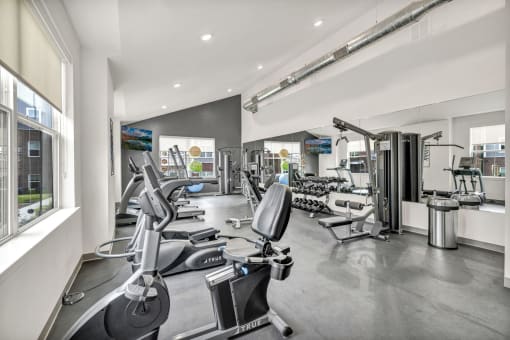 a gym with workout equipment