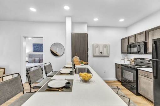 A kitchen counter with dishes