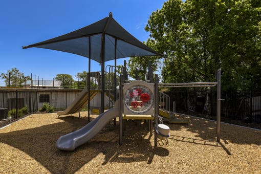 a playground with a slide and monkey bars