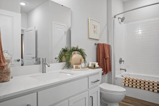 a bathroom with a sink and a toilet and a shower