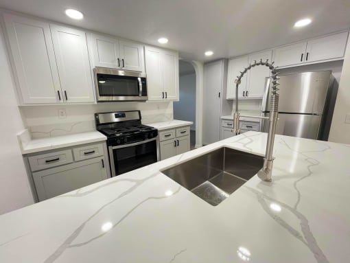 Kitchen at Charter Oaks apartments in Covina, California.