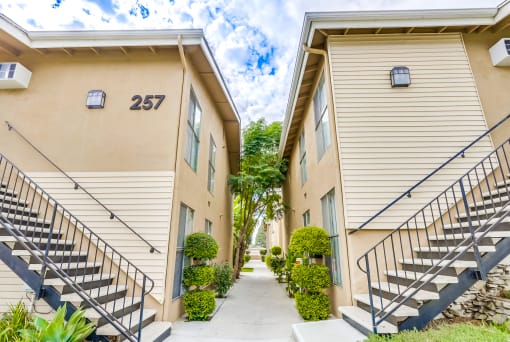 Le Mar Apartments Exterior Building View in Fullerton, CA.