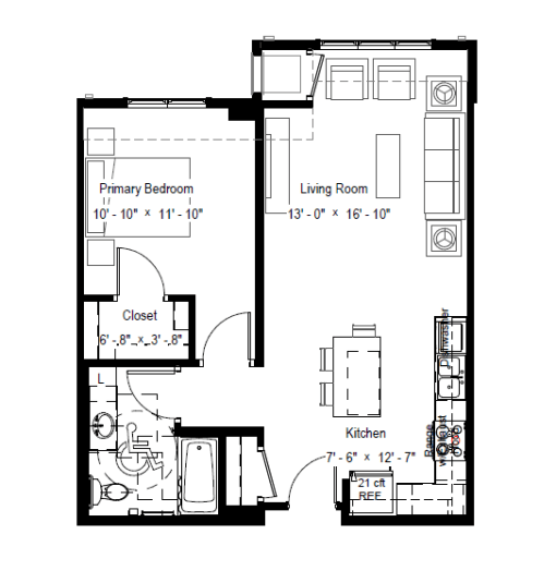 One Bedroom floor plan  at Owasso Gardens, Roseville