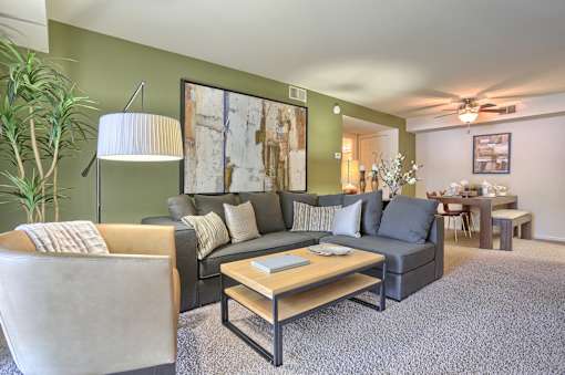 large living room with accent wall
