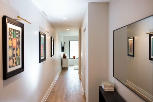 Hallway looking into a living room