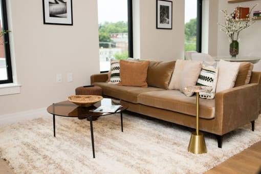 a living room with a couch and a coffee table