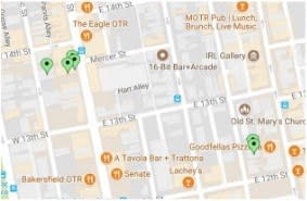 a screenshot of a map of the epicor location with markers on it