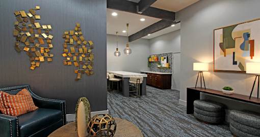 Modern resident lounge with free wi-fi, resident cyber lounge, resident cyber café at Tanglewood Apartments in Lincoln, Nebraska