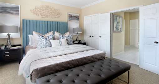 Luxury apartments with spacious bedrooms with attached bathrooms and walk-in closets at TurtleCreek apartments in West Des Moines, Iowa