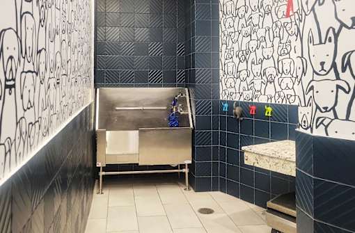 Dog wash station dog grooming area at Xenia Apartments in Golden Valley Minnesota