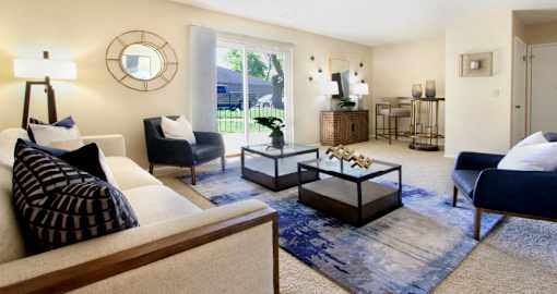 Spacious apartments, spacious living room, huge floor plan, spacious floor plan with huge balcony, spacious balcony at Alpine Village Apartments in La Vista, Nebraska