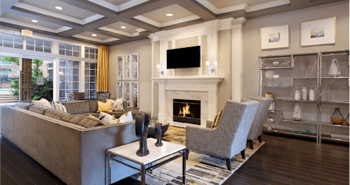 Gated apartment community near the Galleria in Dallas with luxury clubhouse and resident lounge, free wi-fi, meeting room, red brick exteriors, and beautiful landscaping at The Saxony Apartments