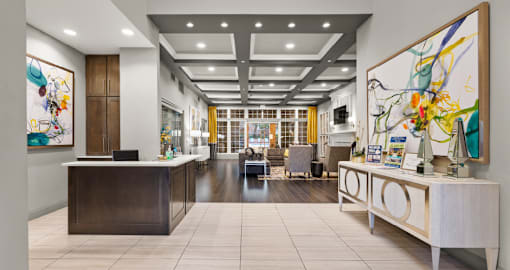 Gated apartment community near the Galleria in Dallas with luxury clubhouse and resident lounge, free wi-fi, and meeting room at The Saxony Apartments
