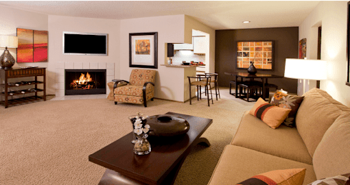 A living room with a fireplace and a couch.