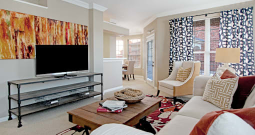 Spacious luxury apartments with bay windows, spacious dining room, spacious living room and oversized windows at The Biltmore Apartments in Omaha, Nebraska