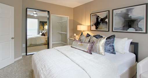 Huge master bedroom with walk-in closet at Breckenridge Apartments in Omaha, Nebraska