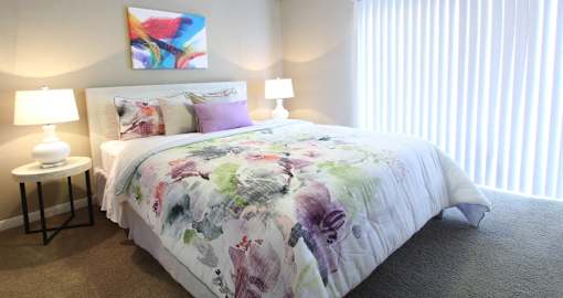 Spacious bedroom with ceiling fan and walk-in closet at Briarwood Apartments in Houston.