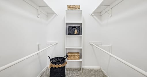 Spacious walk-in closet at The Saxony Apartments in Dallas Texas