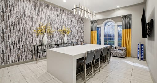 Luxury apartment community with upscale modern conference room in the clubhouse at the Saxony Apartments in Dallas