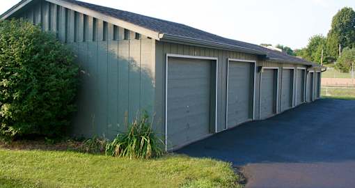 Detached garages at The Inverness Apartments in La Vista, Nebraska