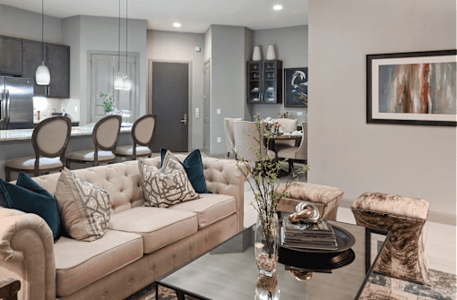 Luxury apartments with spacious floor plans, granite countertops, built-in buffets with granite slab tops and 11-foot ceiling at Le Palais Apartments in Houston.