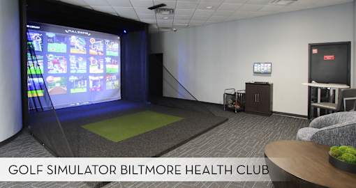 A room with a golf simulator at the Biltmore Health Club.