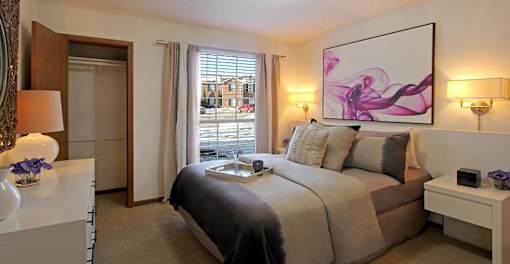 Spacious bedroom with two closets at Tanglewood Apartments in Lincoln Nebraska