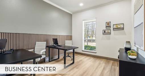 Resident business center, Wi-Fi space in the clubhouse at Village on the Parkway Apartments in Houston Texas