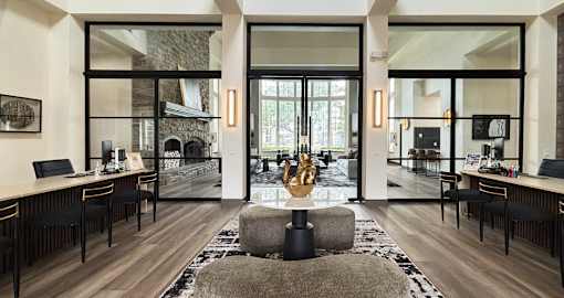 Modern recently remodeled luxury Leasing Office and Clubhouse at Village on the Parkway Apartments in Houston Texas