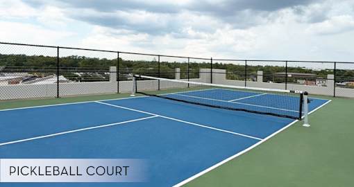 Rooftop pickleball court at The Voss apartments in Houston texas