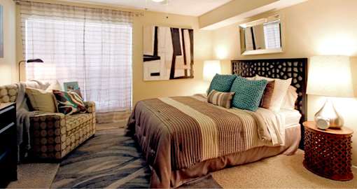 Gated apartment community close to the Galleria with spacious bedroom with walk-in closet.