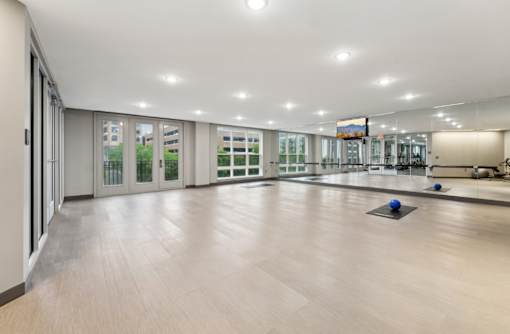 Luxury apartments with spacious yoga studio, modern yoga studio at Xenia Apartments in Golden Valley Minnesota