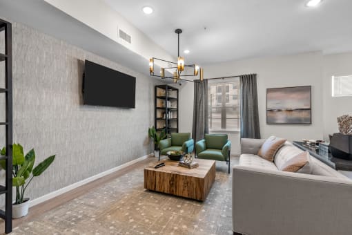 a living room with a couch and a coffee table