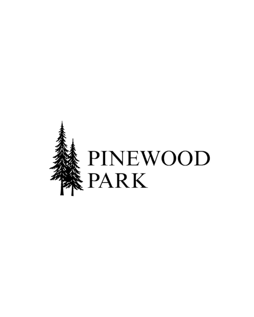 A logo with a pine tree and the words "Pinewood Park" on a green background.