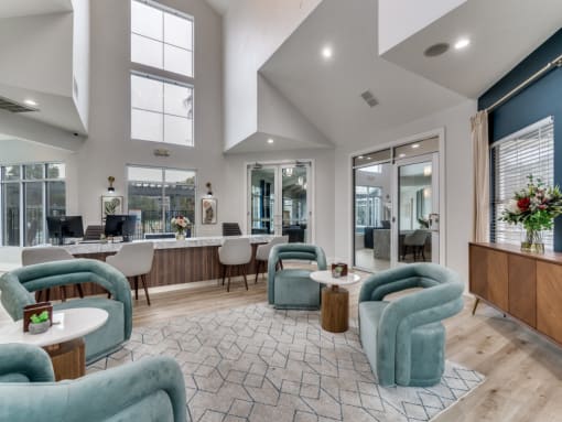 the lobbies at the preserve apartments  at Vibe on Riverside, Austin
