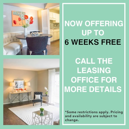 A promotional image for a free 6-week lease offer.