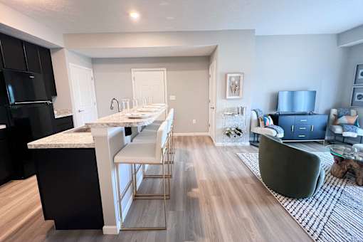 Kitchen Come Living Area at Hebron Station Apartments, Hebron