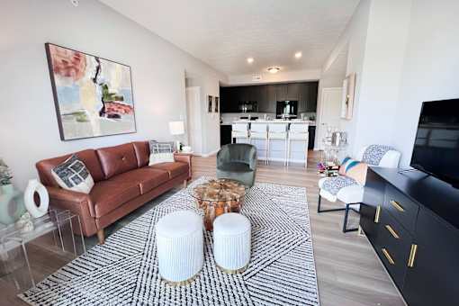 Living Room with Coffee Table at Hebron Station Apartments, Hebron, Kentucky