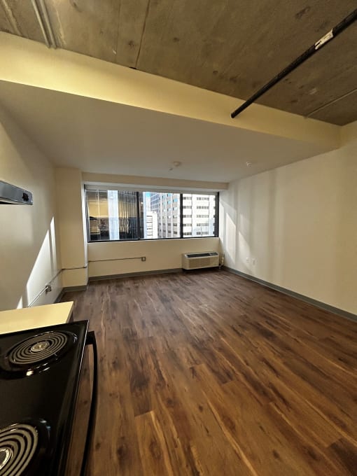 1060 Bishop studio kitchen and living area