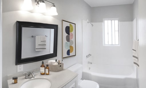 1803 North Harvard bathroom vanity, toilet, and shower