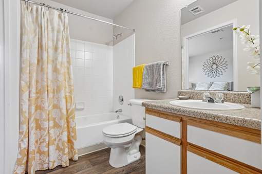 A bathroom with a toilet, sink, and shower curtain.