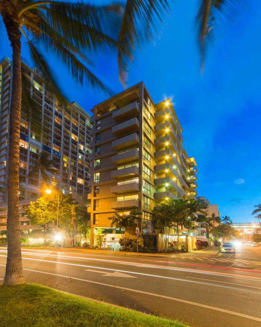 Napili Towers exterior building at night