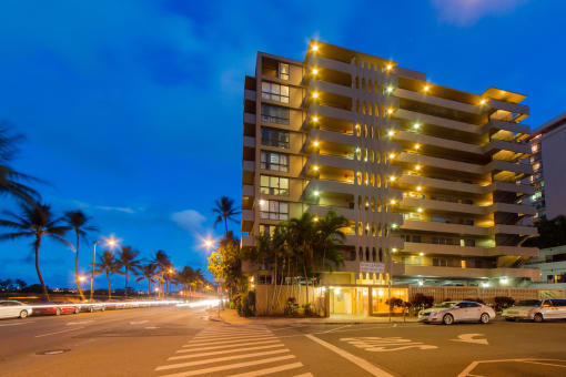 Napili Towers exterior building at night