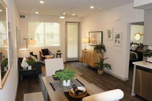 a living room with a couch and a table