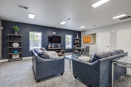 A living room with two couches and a television.