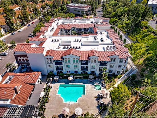 Horizons at Calabasas Aerial Exterior View with pool.
