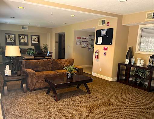 a living room with a couch and a coffee table